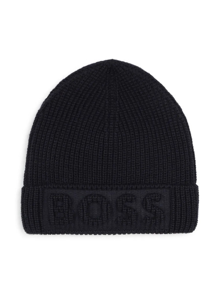  Boss Kidswear Logo-debossed Knitted Beanie Hat - Blue 