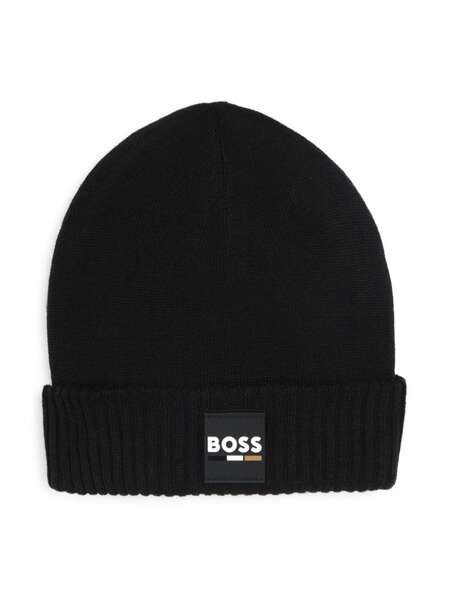 Boss Kidswear Logo-patch Knitted Beanie - Black 
