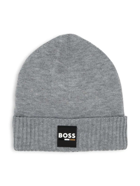  Boss Kidswear Logo-patch Knitted Beanie - Grey 