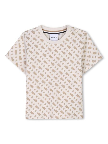  Boss Kidswear Monogram-pattern T-shirt - Neutrals 