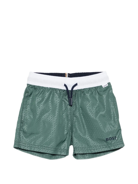  Boss Kidswear Patterned Logo Swim Shorts - Green 