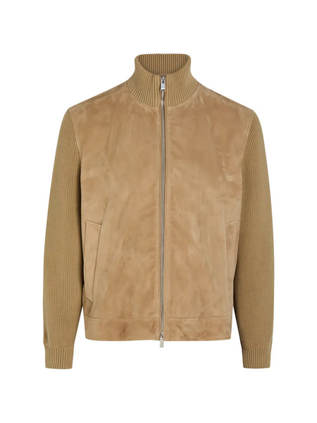  Boss Knit-sleeves Suede Jacket - Neutrals 