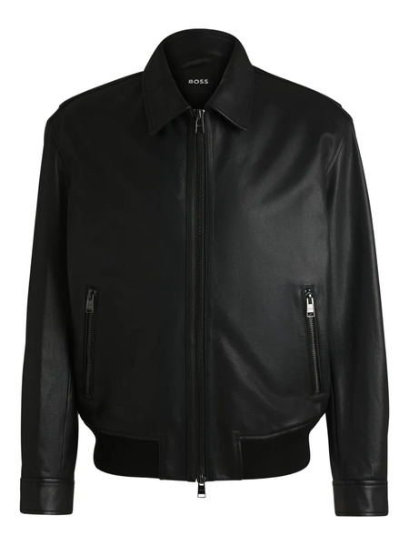  Boss Leather Bomber Jacket - Black 