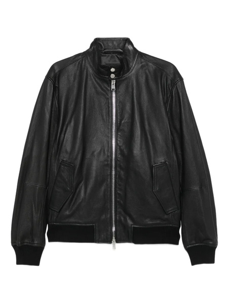  Boss Leather Bomber Jacket - Black 