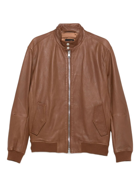  Boss Leather Bomber Jacket - Brown 