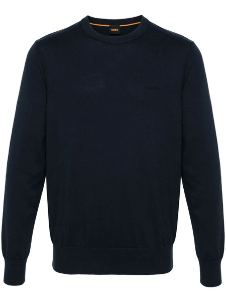  Boss Logo-embroidered Ribbed Jumper - Blue 