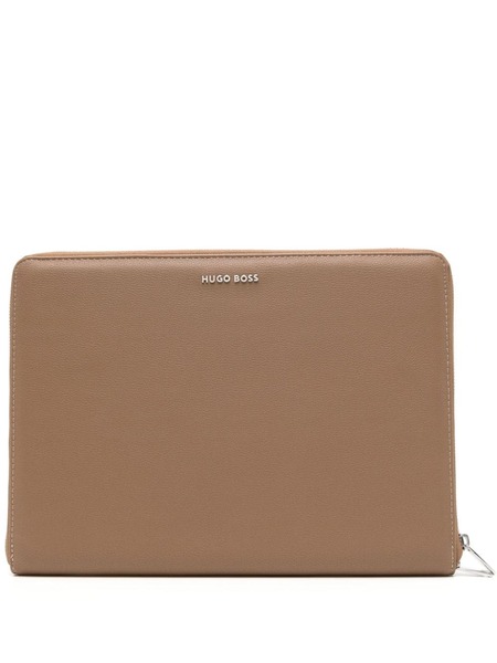  Boss Logo-lettering Leather Conference Folder - Brown 