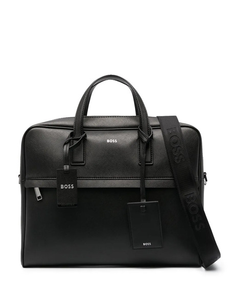 Boss Logo-stamp Leather Laptop Bag - Black 