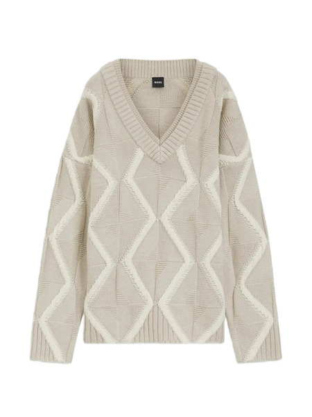  Boss Patterned V-neck Sweater - Neutrals 