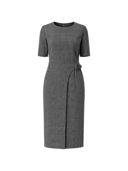  Boss Plaid-pattern Midi Dress - Grey 