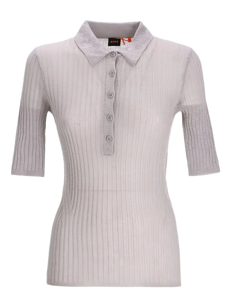  Boss Ribbed Button Polo Top - Grey 