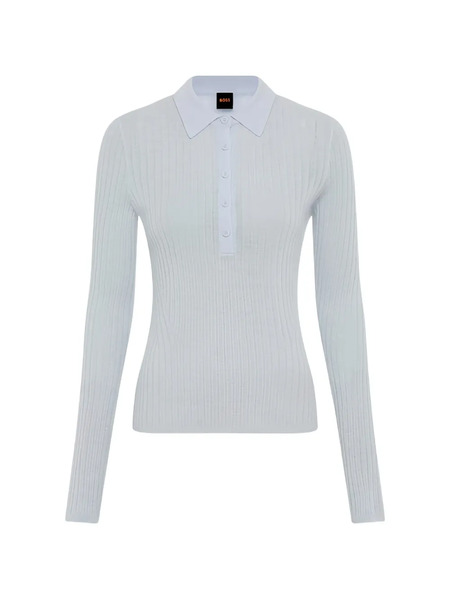  Boss Ribbed-knit Polo Top - Blue 