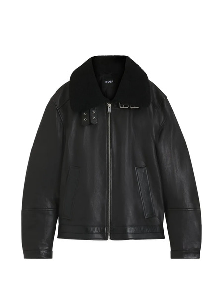  Boss Shearling-collar Zip-fastening Jacket - Black 