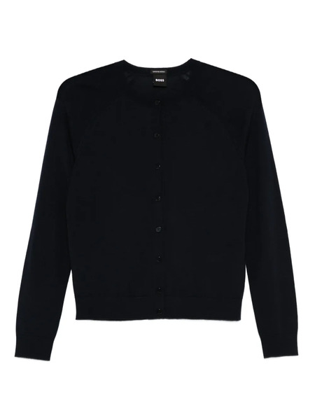  Boss Wool Round-neck Cardigan - Blue 