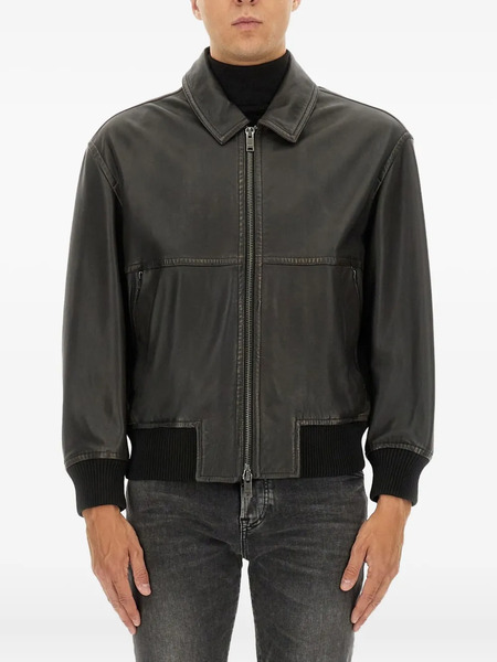  Boss Zip Leather Jacket - Grey 