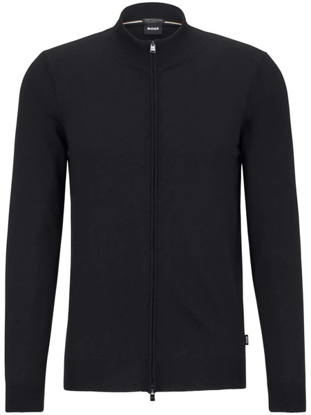  Boss Zip-up Virgin-wool Cardigan - Black 