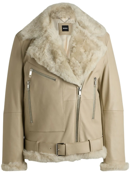  Boss Zipped Leather Jacket - Neutrals 