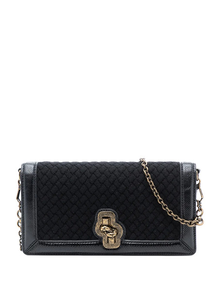  Bottega Veneta Pre-owned 2012-2025 Karung Trimmed Knit Intrecciato Knot Clutch On Chain Crossbody Bag - Black 