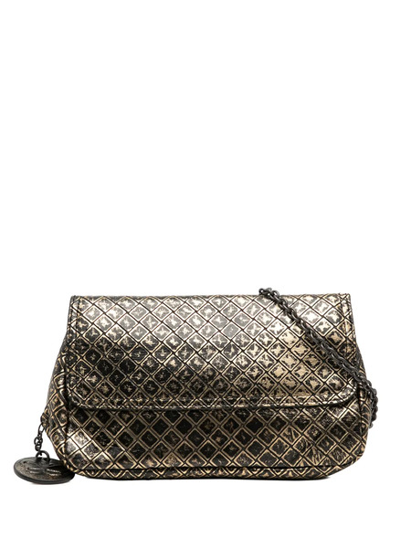  Bottega Veneta Pre-owned 2012-2025 Metallic Calfskin Intrecciomirage Chain Flap Crossbody Bag - Gold 