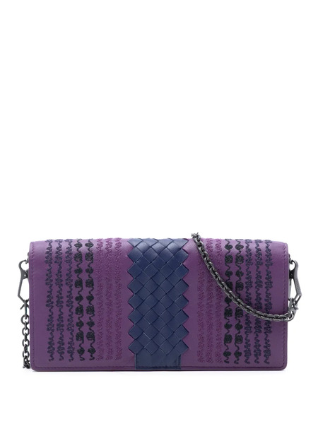  Bottega Veneta Pre-owned 2012-2025 Nappa Intrecciato Embroidered Continental Wallet On Chain Crossbody Bag - Purple 