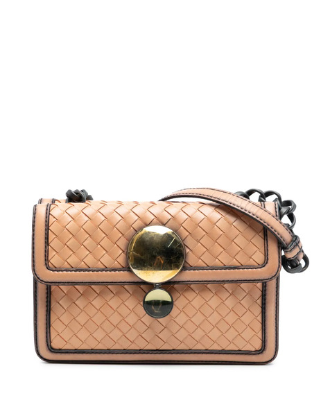  Bottega Veneta Pre-owned 2012-2026 Nappa Intrecciato Mirror Lens Double Sided Flap Shoulder Bag - Brown 