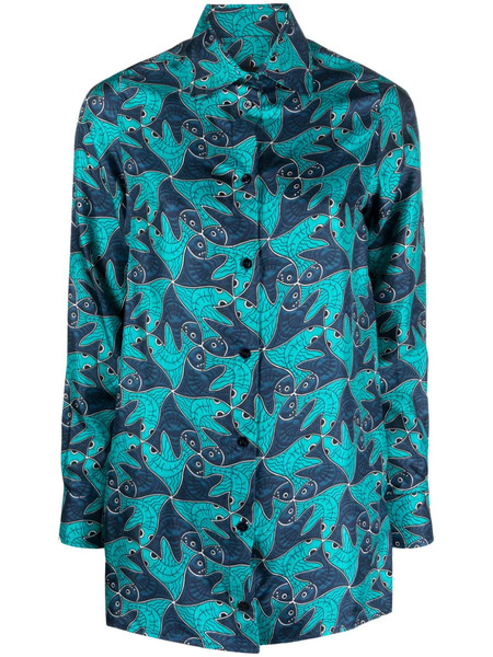 Botter Fish-pattern Silk Shirt - Blue 