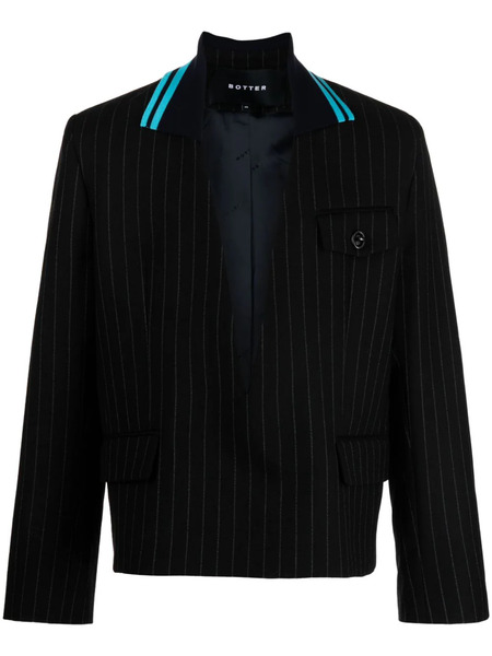  Botter Striped Knit-collar Jacket - Black 