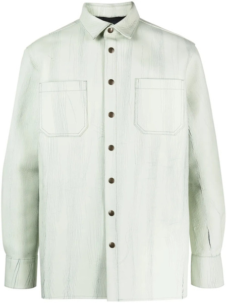  Botter Textured-finish Leather Shirt - Green 