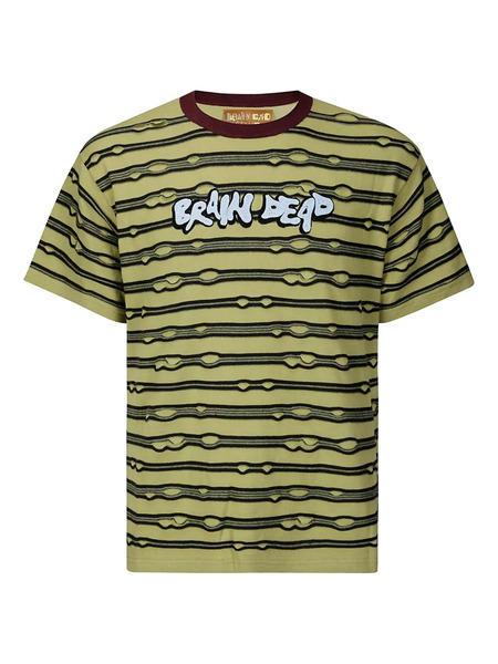 Brain Dead Distressed Striped T-shirt - Green 