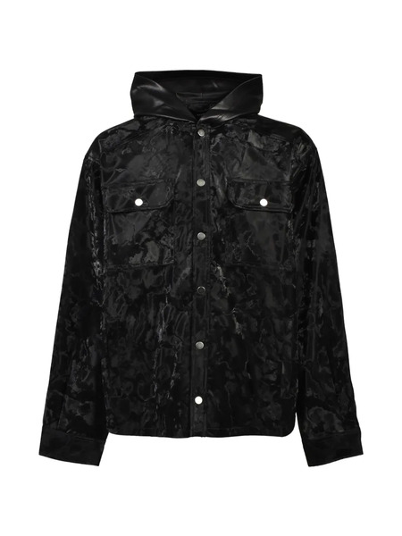  Breath Faux-leather Hooded Jacket - Black 