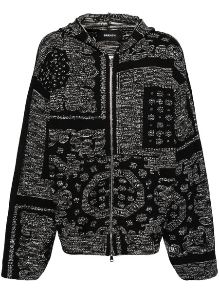  Breath Patterned-jacquard Zip-up Hoodie - Black 