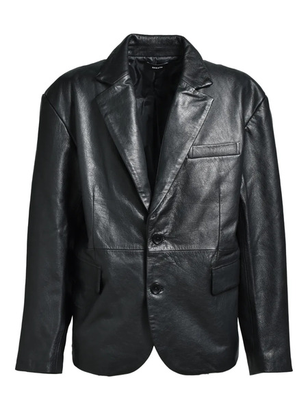  Breath Single-breasted Leather Blazer - Black 