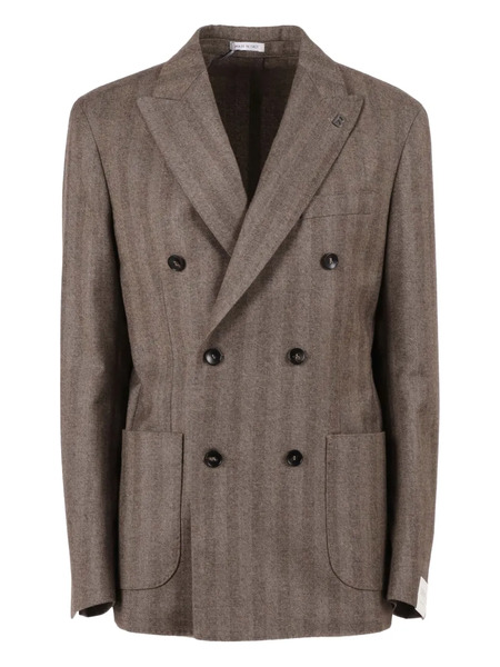  Brera Herringbone Double-breasted Blazer - Brown 
