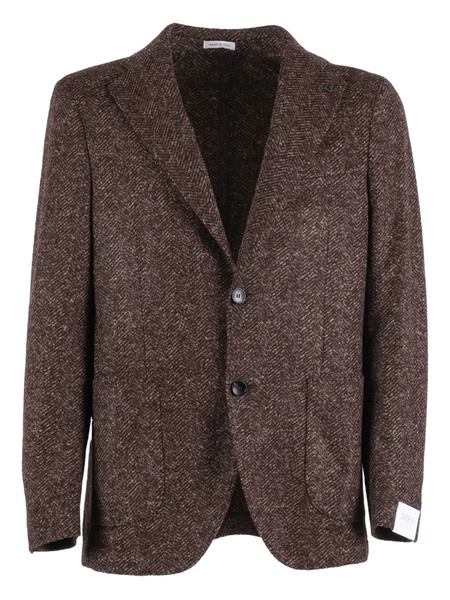  Brera Herringbone Single-breasted Blazer - Brown 