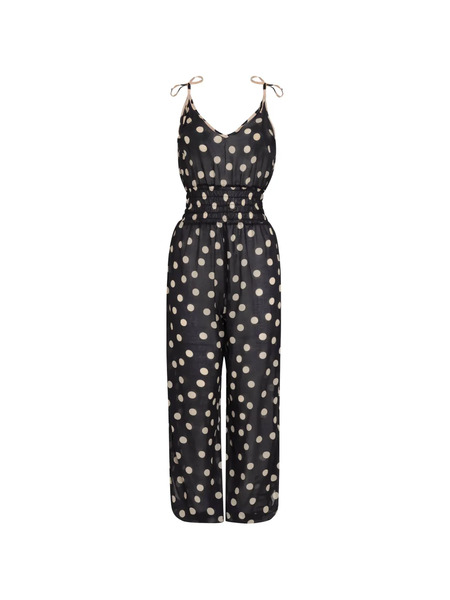  Brigitte Anne Polka-dot Tie-strap Jumpsuit - Black 