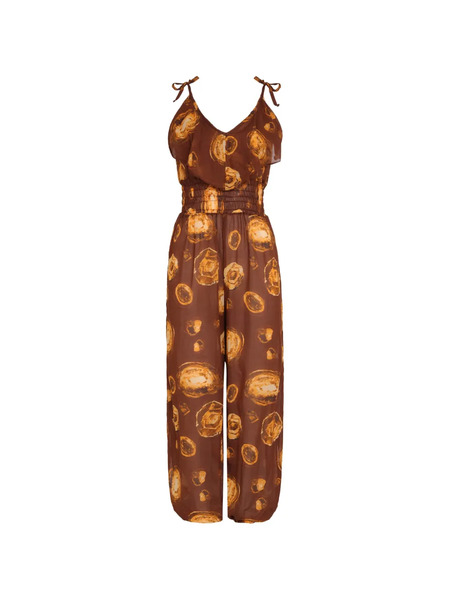  Brigitte Anne V-neck Jumpsuit - Brown 