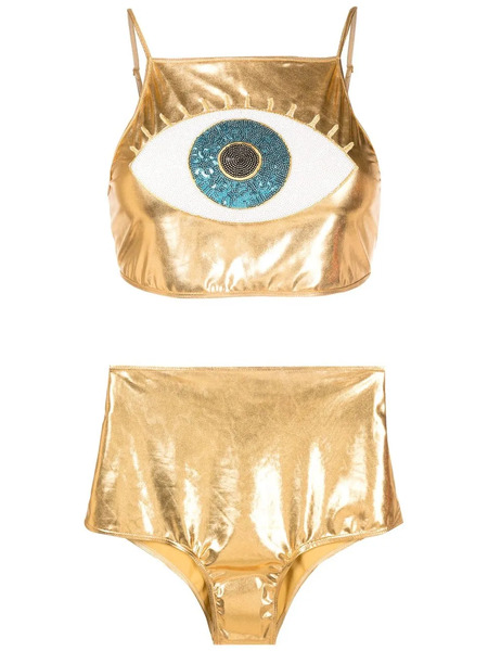  Brigitte Carnaval/festival Eye-embellished Metallic Bikini Set - Gold 