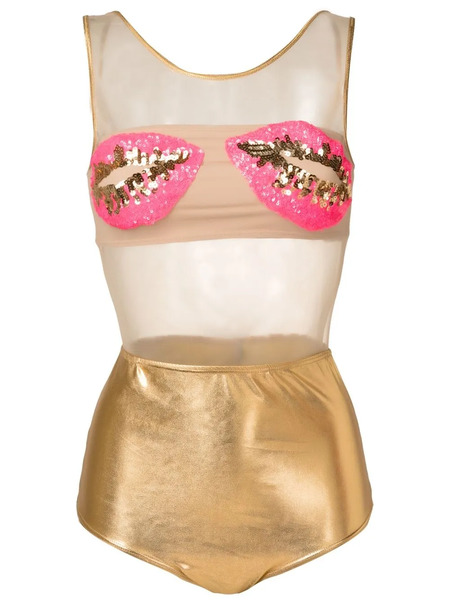  Brigitte Carnaval/festival Lips-embellished One-piece - Gold 