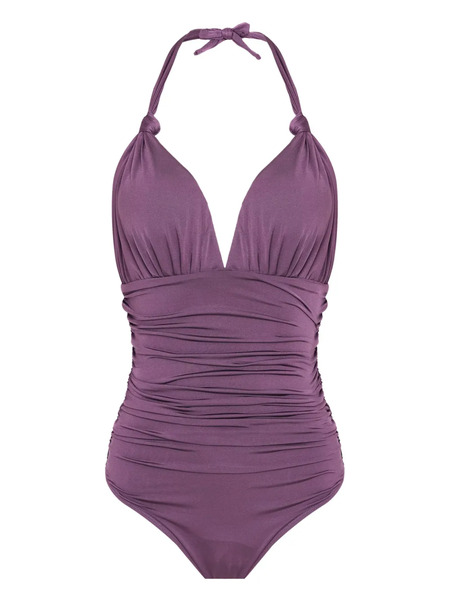  Brigitte Halterneck Ruched Swimsuit - Purple 