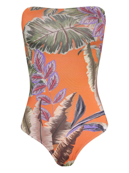  Brigitte Leaf-print Halter Swimsuit - Orange 