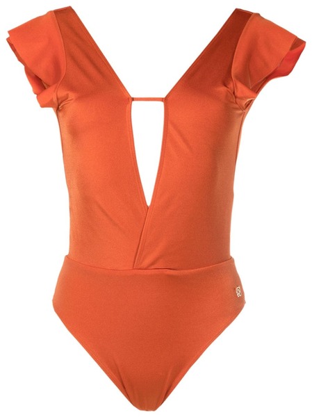  Brigitte Short-sleeved Open-back Swimsuit - Orange 