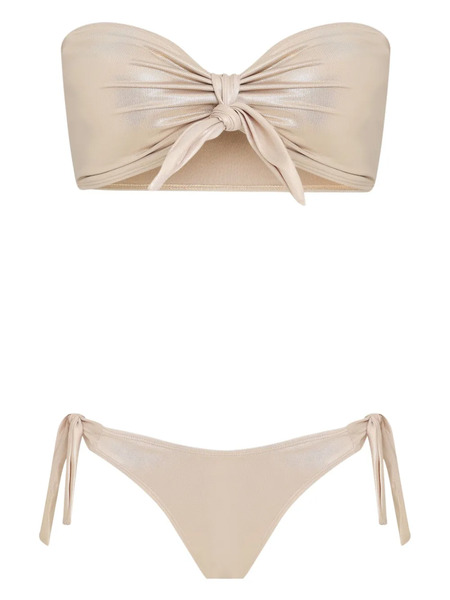  Brigitte Tie-front Metallic-effect Bikini Set - Gold 