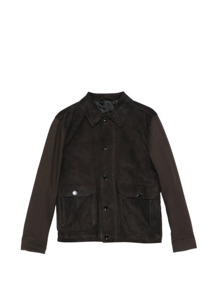  Brioni Collared Leather Jacket - Brown 