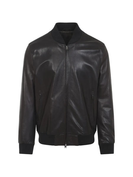  Brioni Zip Leather Jacket - Brown 