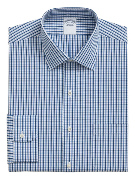  Brooks Brothers Checked Ainsley Collar Shirt - Blue 