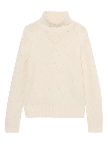  Brooks Brothers Diamond-patterned Wool Turtleneck Sweater - White 