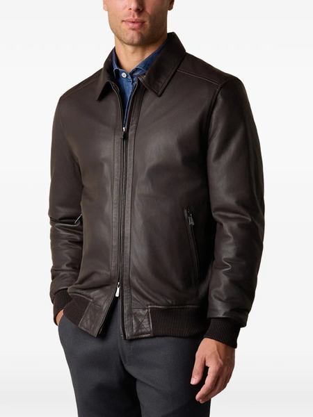  Brooks Brothers Leather Bomber Jacket - Brown 