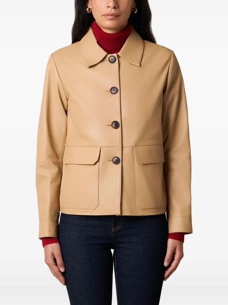  Brooks Brothers Shirt-collar Leather Jacket - Neutrals 