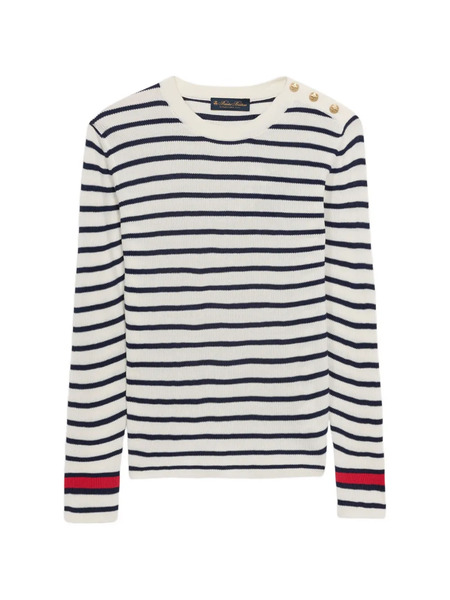  Brooks Brothers Striped Gold-button Crew-neck Sweater - Neutrals 