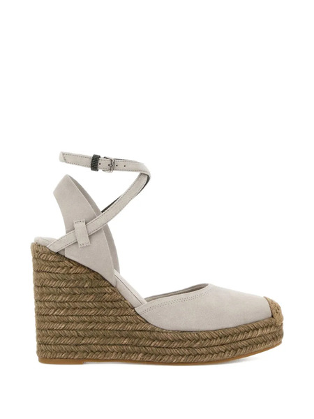  Brunello Cucinelli Ankle-strap Suede Espadrilles - Grey 